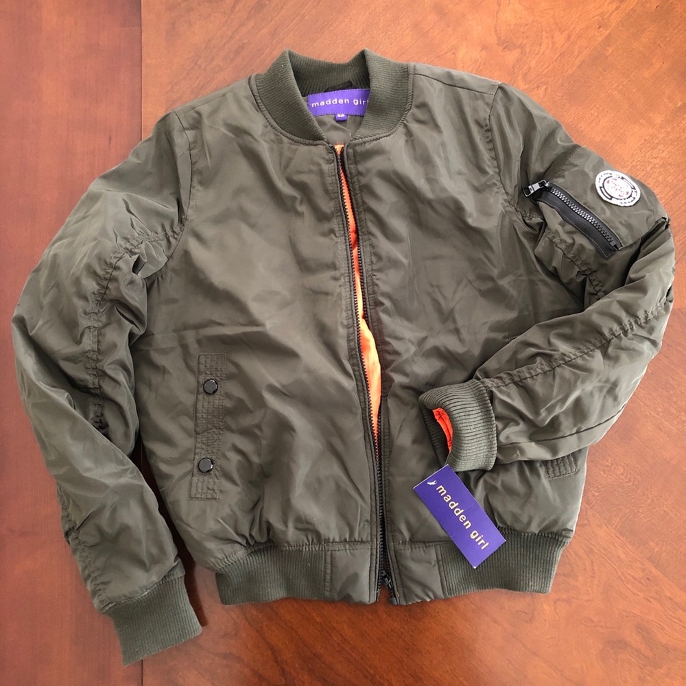 Madden girl olive green bomber jacket